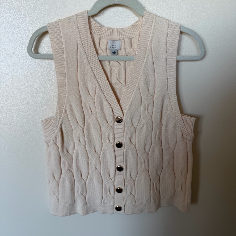 A NEW DAY Cream Cable Knit Cardigan Sweater Vest